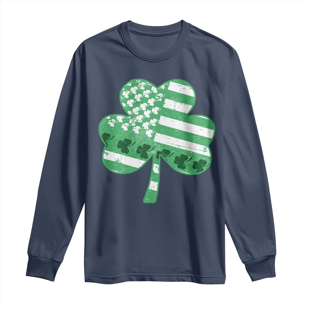 St Patricks Day American Flag Shamrocks Long Sleeve Shirt Lucky Retro Vintage Irish USA