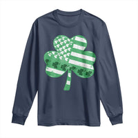 St Patricks Day American Flag Shamrocks Long Sleeve Shirt Lucky Retro Vintage Irish USA