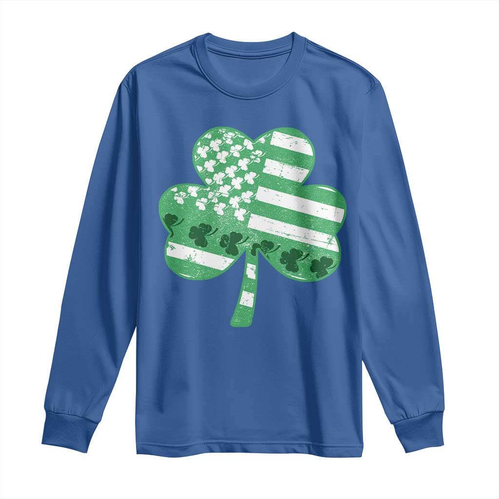 St Patricks Day American Flag Shamrocks Long Sleeve Shirt Lucky Retro Vintage Irish USA