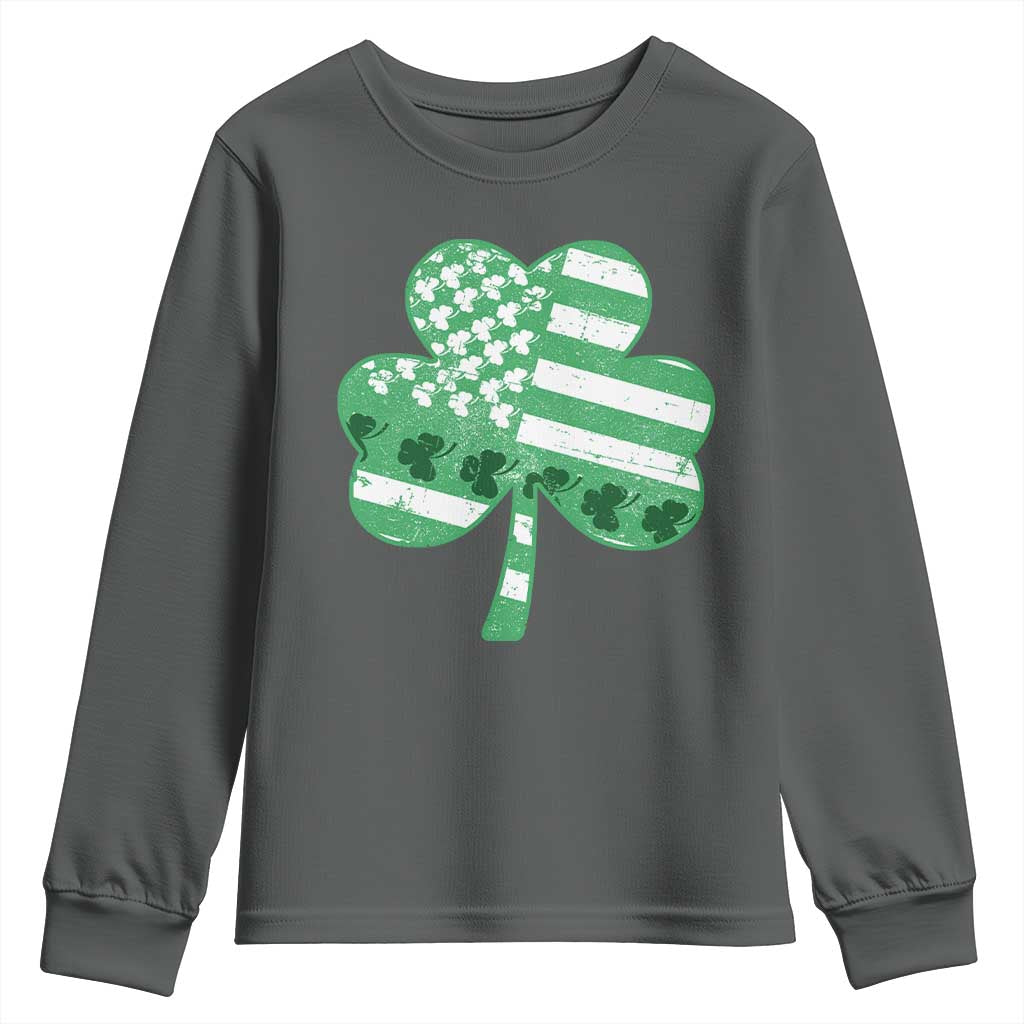 St Patricks Day American Flag Shamrocks Youth Sweatshirt Lucky Retro Vintage Irish USA