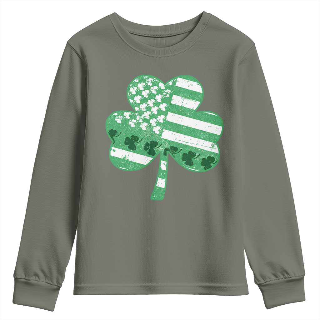 St Patricks Day American Flag Shamrocks Youth Sweatshirt Lucky Retro Vintage Irish USA