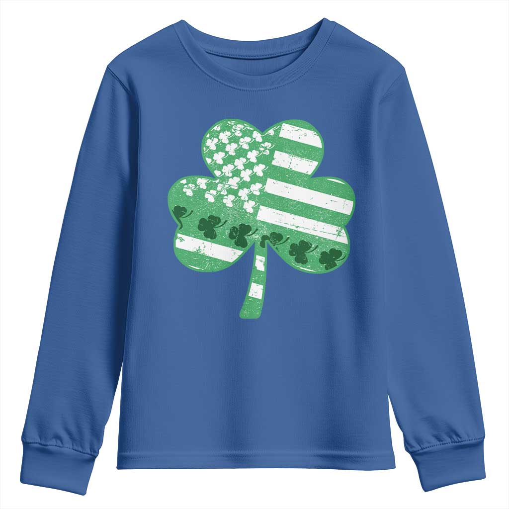 St Patricks Day American Flag Shamrocks Youth Sweatshirt Lucky Retro Vintage Irish USA