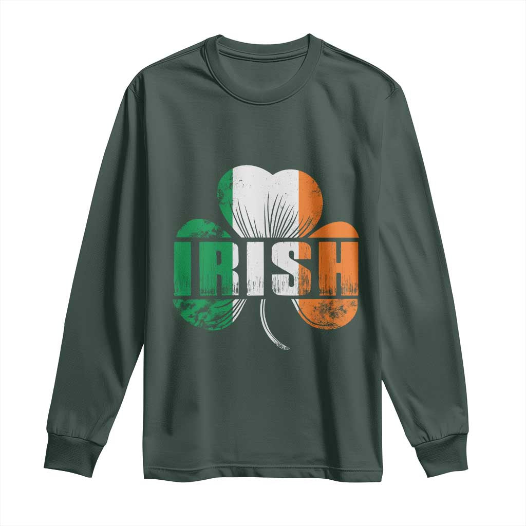 Irish St Patricks Day Shamrock Long Sleeve Shirt Retro Clover Ireland Flag Lucky Gifts