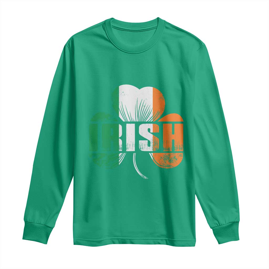 Irish St Patricks Day Shamrock Long Sleeve Shirt Retro Clover Ireland Flag Lucky Gifts