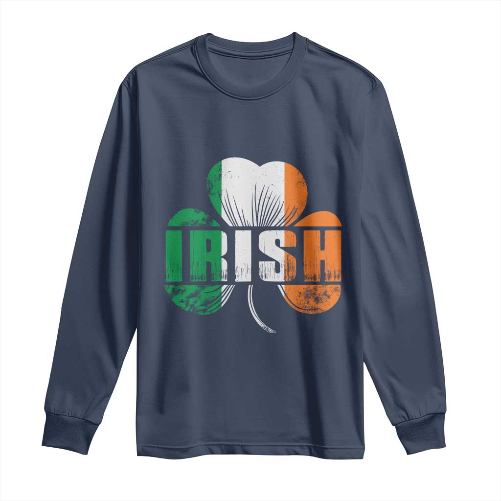 Irish St Patricks Day Shamrock Long Sleeve Shirt Retro Clover Ireland Flag Lucky Gifts