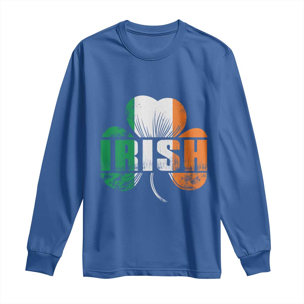 Irish St Patricks Day Shamrock Long Sleeve Shirt Retro Clover Ireland Flag Lucky Gifts
