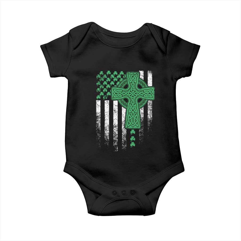 St Patricks Day American Flag Baby Onesie Celtic Cross Shamrocks
