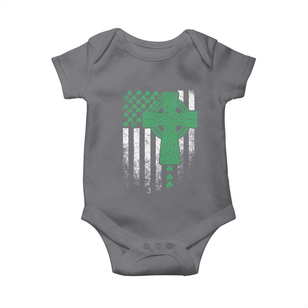 St Patricks Day American Flag Baby Onesie Celtic Cross Shamrocks
