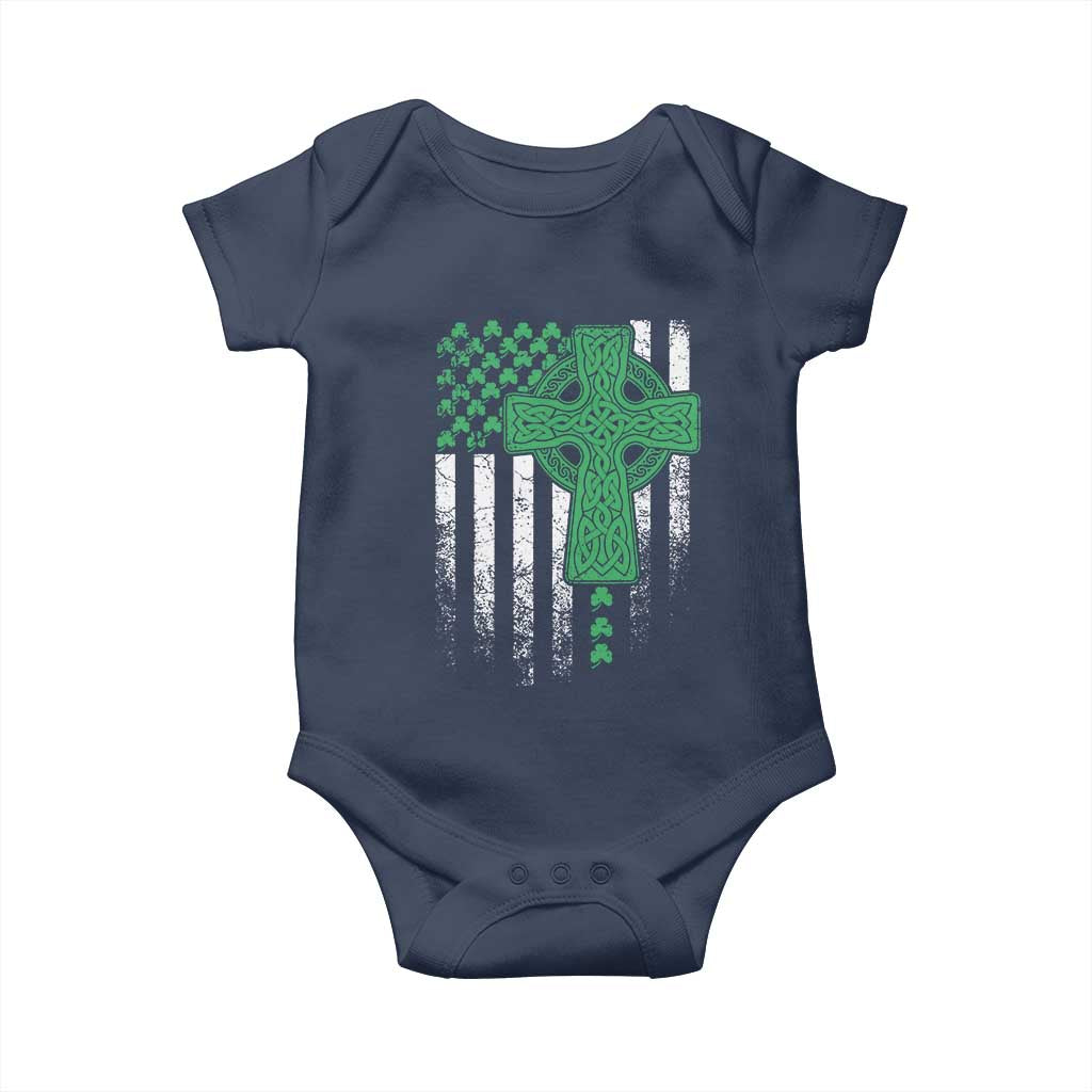St Patricks Day American Flag Baby Onesie Celtic Cross Shamrocks