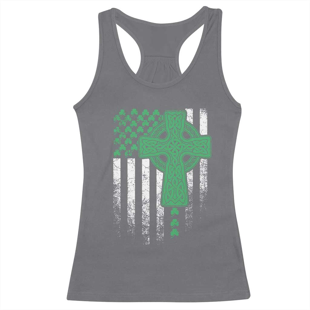 St Patricks Day American Flag Racerback Tank Top Celtic Cross Shamrocks