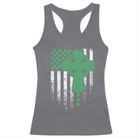 St Patricks Day American Flag Racerback Tank Top Celtic Cross Shamrocks