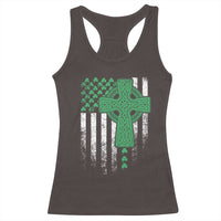 St Patricks Day American Flag Racerback Tank Top Celtic Cross Shamrocks