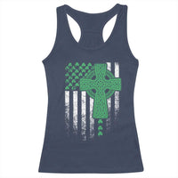 St Patricks Day American Flag Racerback Tank Top Celtic Cross Shamrocks