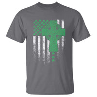 St Patricks Day American Flag T Shirt Celtic Cross Shamrocks