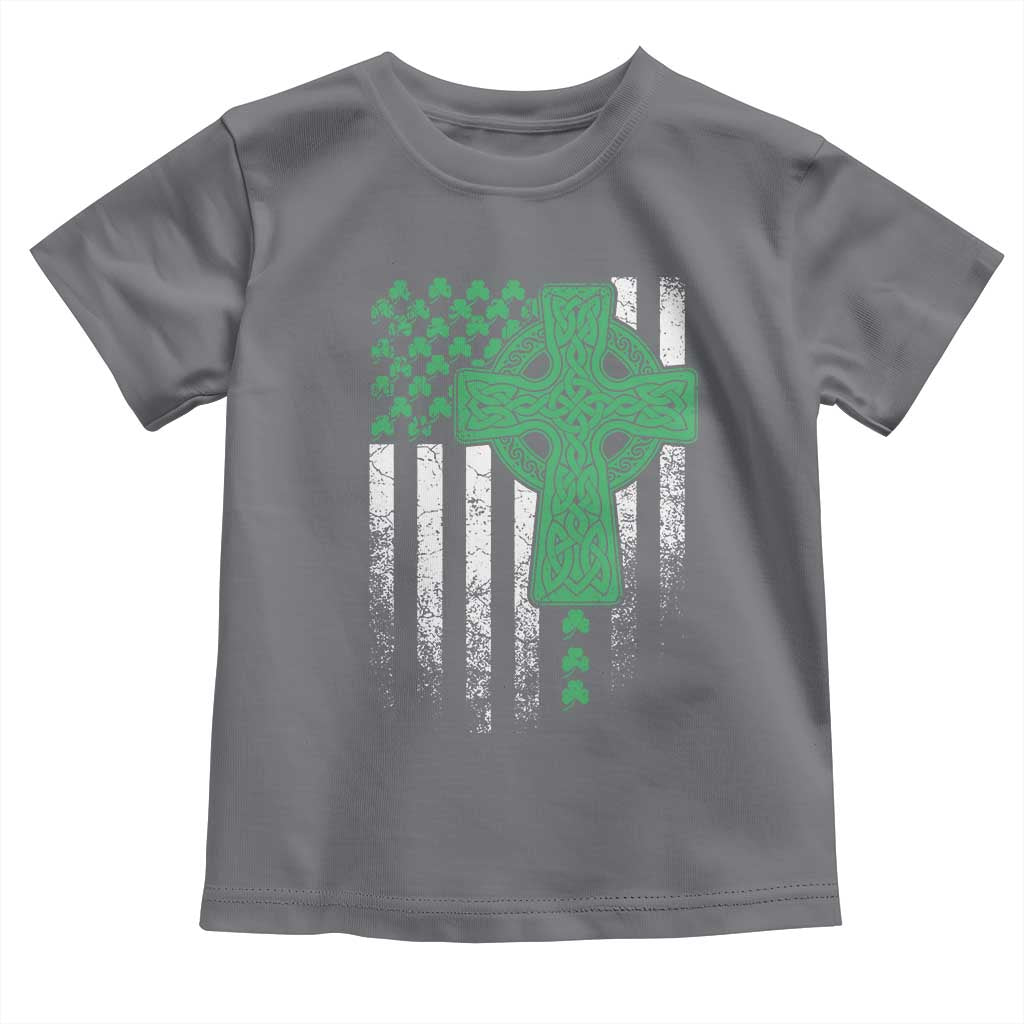St Patricks Day American Flag Toddler T Shirt Celtic Cross Shamrocks
