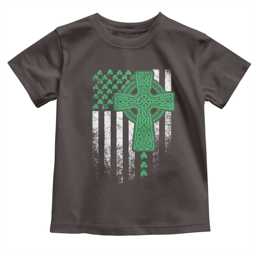 St Patricks Day American Flag Toddler T Shirt Celtic Cross Shamrocks