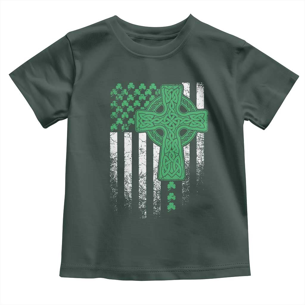 St Patricks Day American Flag Toddler T Shirt Celtic Cross Shamrocks