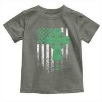 St Patricks Day American Flag Toddler T Shirt Celtic Cross Shamrocks