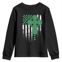 St Patricks Day American Flag Youth Sweatshirt Celtic Cross Shamrocks
