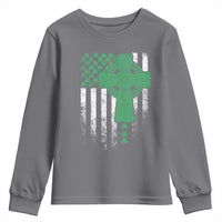 St Patricks Day American Flag Youth Sweatshirt Celtic Cross Shamrocks