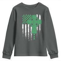 St Patricks Day American Flag Youth Sweatshirt Celtic Cross Shamrocks