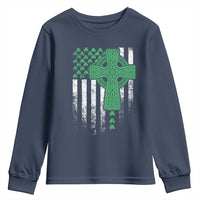St Patricks Day American Flag Youth Sweatshirt Celtic Cross Shamrocks