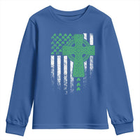 St Patricks Day American Flag Youth Sweatshirt Celtic Cross Shamrocks