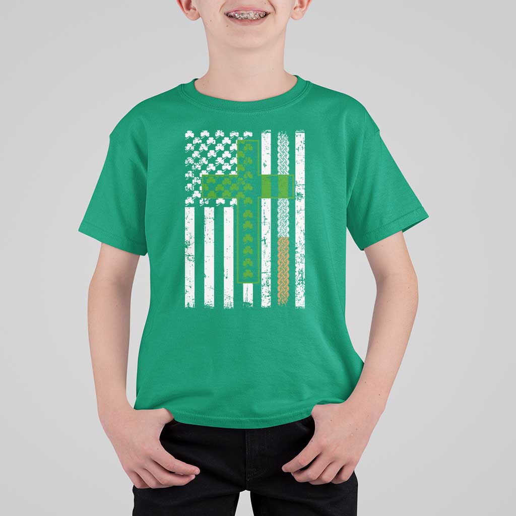 American Flag Shamrocks St Patricks Day T Shirt For Kid Vintage Irish USA