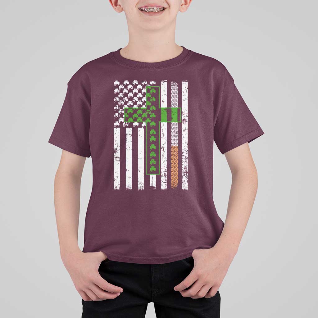 American Flag Shamrocks St Patricks Day T Shirt For Kid Vintage Irish USA