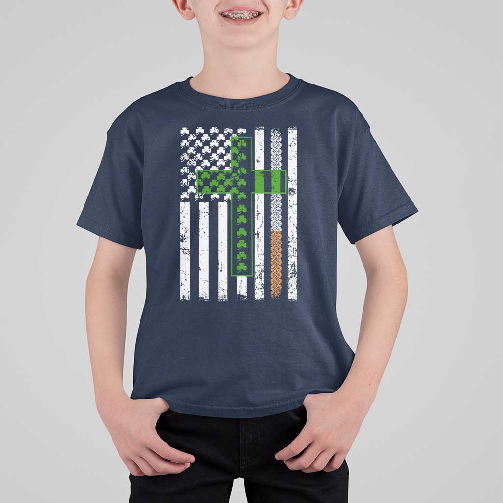 American Flag Shamrocks St Patricks Day T Shirt For Kid Vintage Irish USA