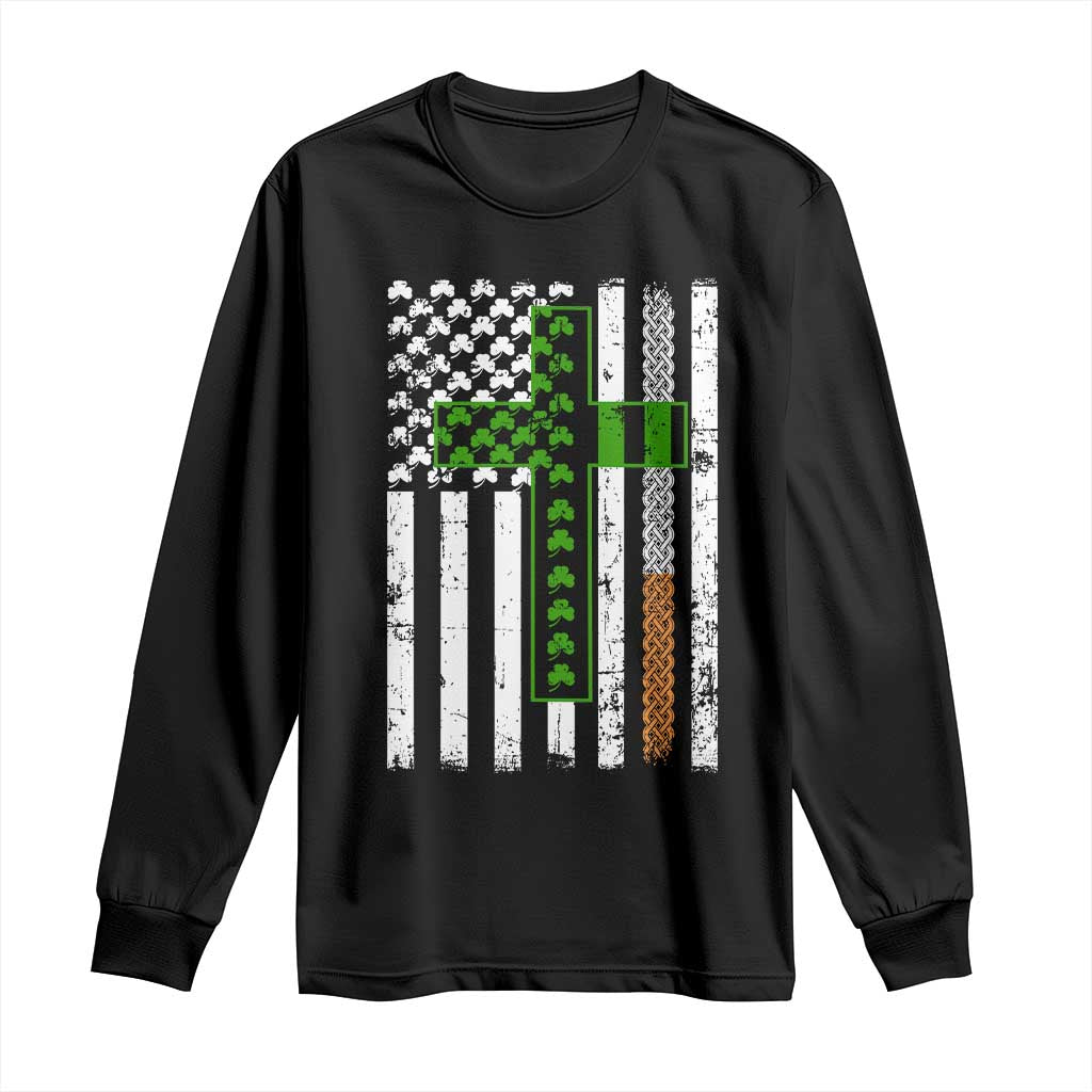 American Flag Shamrocks St Patricks Day Long Sleeve Shirt Vintage Irish USA