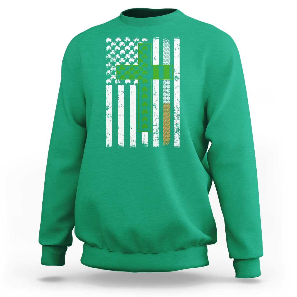 American Flag Shamrocks St Patricks Day Sweatshirt Vintage Irish USA