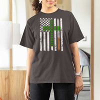 American Flag Shamrocks St Patricks Day T Shirt For Women Vintage Irish USA