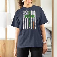 American Flag Shamrocks St Patricks Day T Shirt For Women Vintage Irish USA