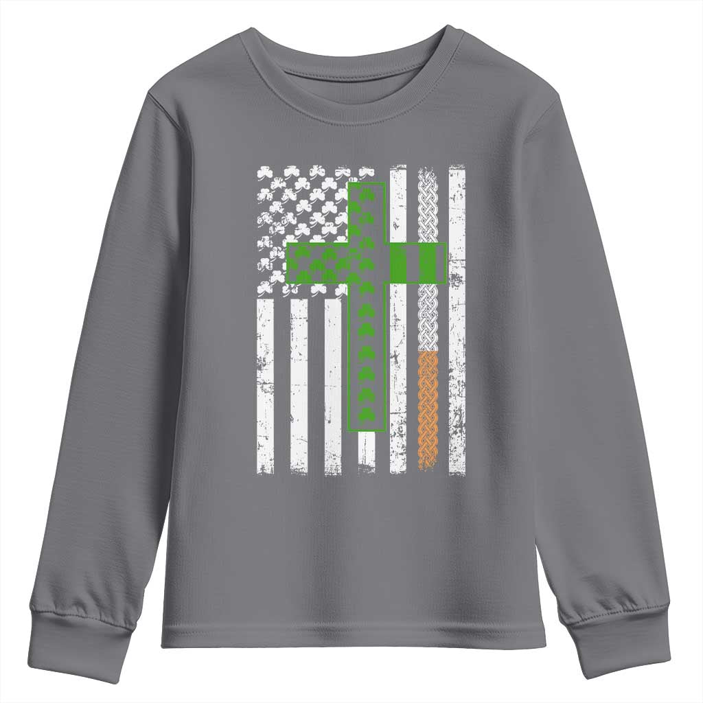 American Flag Shamrocks St Patricks Day Youth Sweatshirt Vintage Irish USA