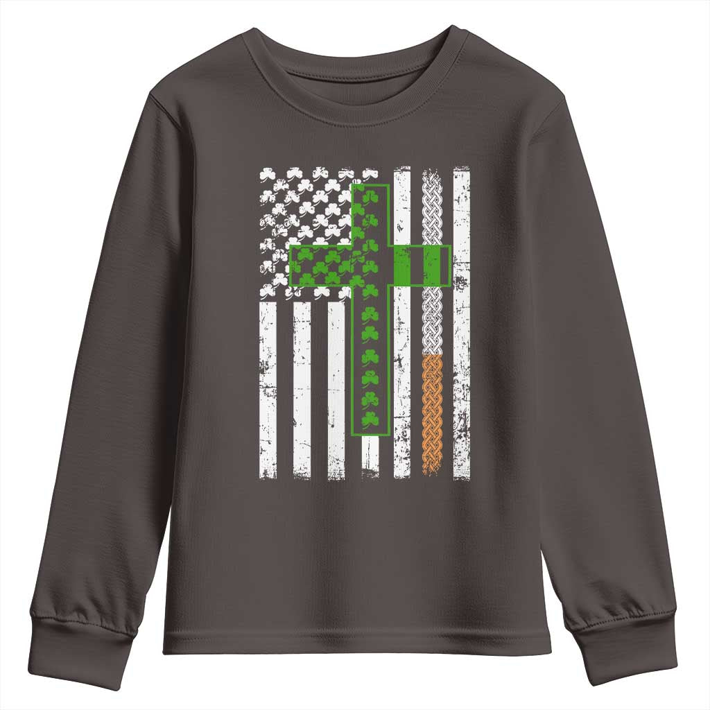 American Flag Shamrocks St Patricks Day Youth Sweatshirt Vintage Irish USA