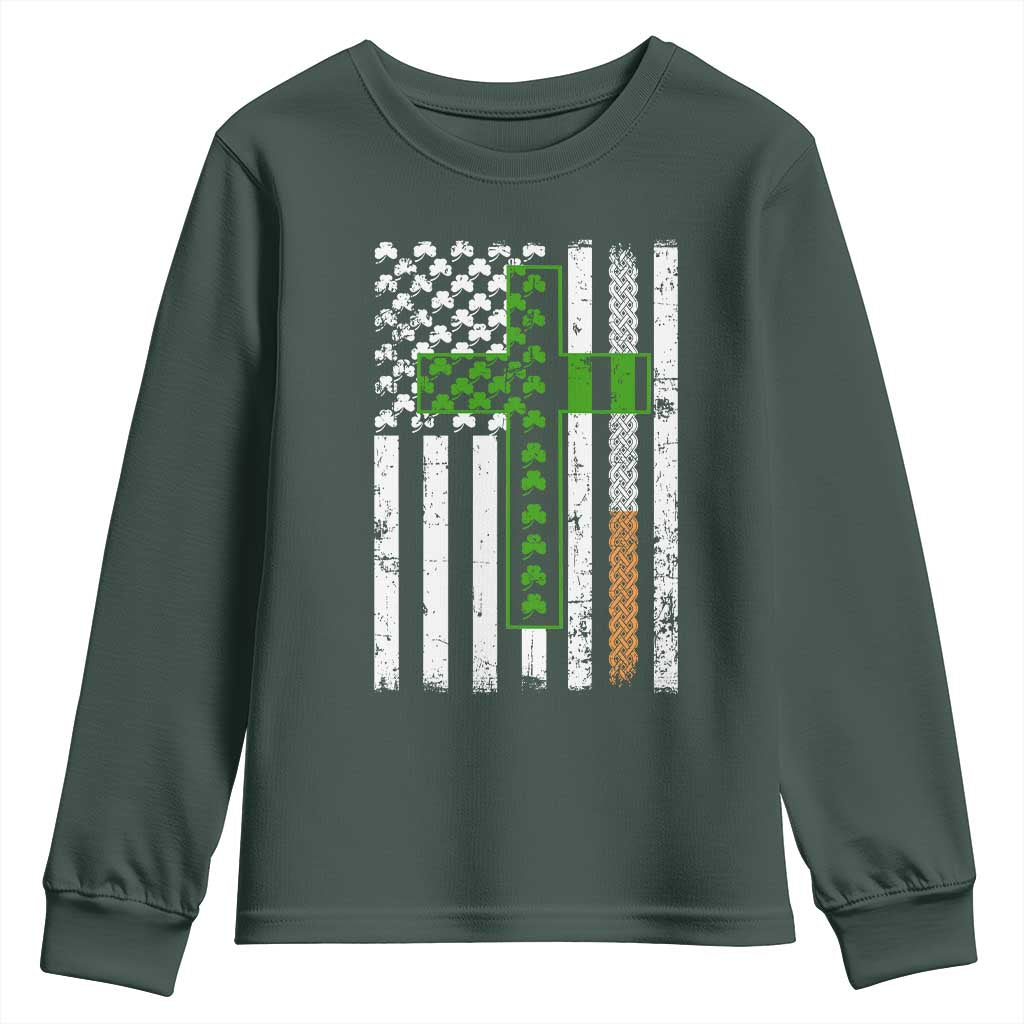 American Flag Shamrocks St Patricks Day Youth Sweatshirt Vintage Irish USA