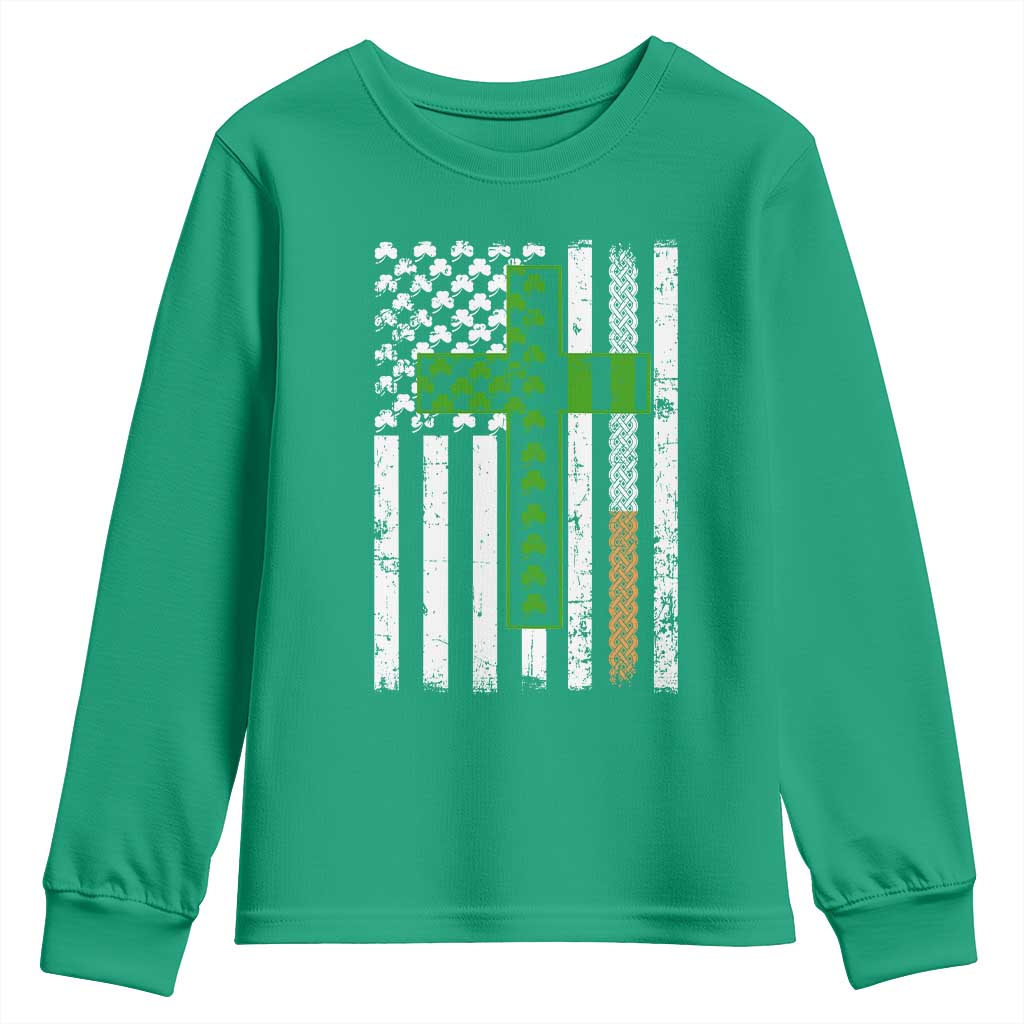 American Flag Shamrocks St Patricks Day Youth Sweatshirt Vintage Irish USA