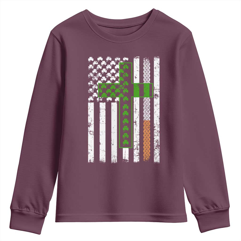 American Flag Shamrocks St Patricks Day Youth Sweatshirt Vintage Irish USA