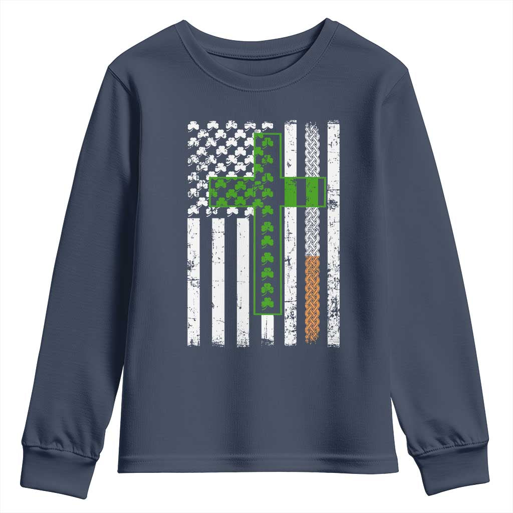 American Flag Shamrocks St Patricks Day Youth Sweatshirt Vintage Irish USA