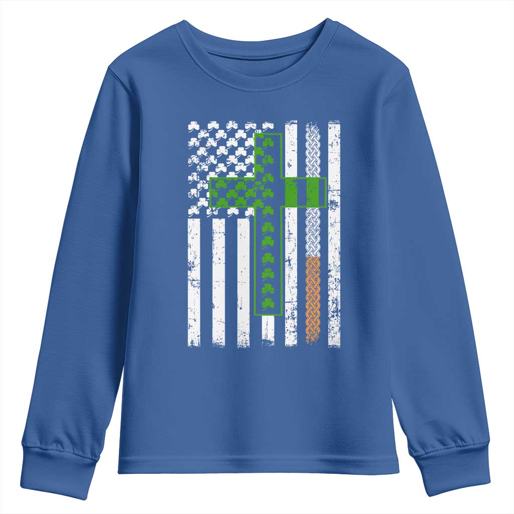 American Flag Shamrocks St Patricks Day Youth Sweatshirt Vintage Irish USA