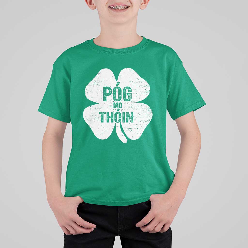 Funny Irish St Patricks Day T Shirt For Kid Shamrock Gaelic Saying Pog Mo Thoin