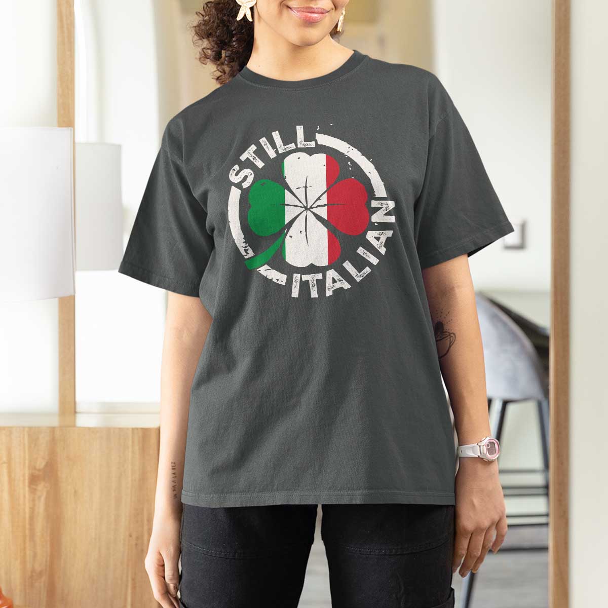 Funny Italian St Patrick's Day T Shirt For Women Lucky Shamrock Italy Flag