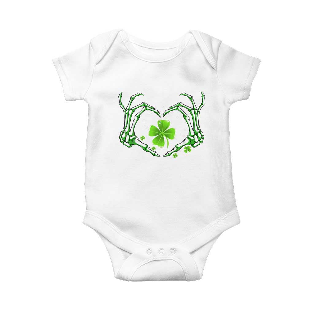 Skeleton Hand Heart Shamrock St Patricks Day Baby Onesie