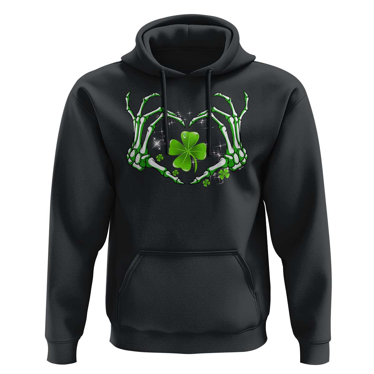 Skeleton Hand Heart Shamrock St Patricks Day Hoodie