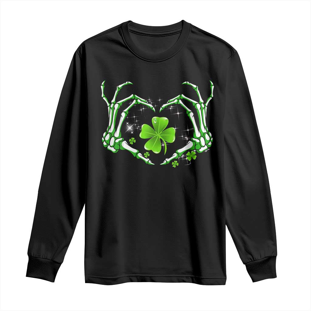 Skeleton Hand Heart Shamrock St Patricks Day Long Sleeve Shirt