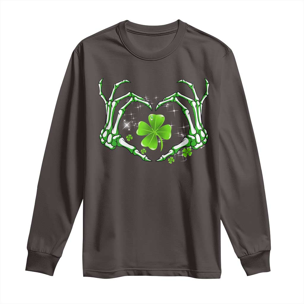 Skeleton Hand Heart Shamrock St Patricks Day Long Sleeve Shirt