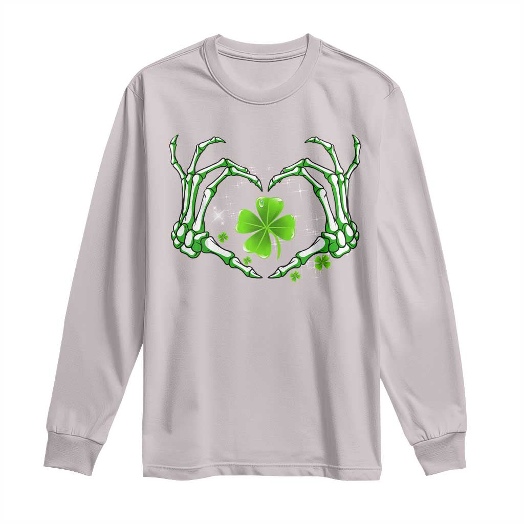 Skeleton Hand Heart Shamrock St Patricks Day Long Sleeve Shirt