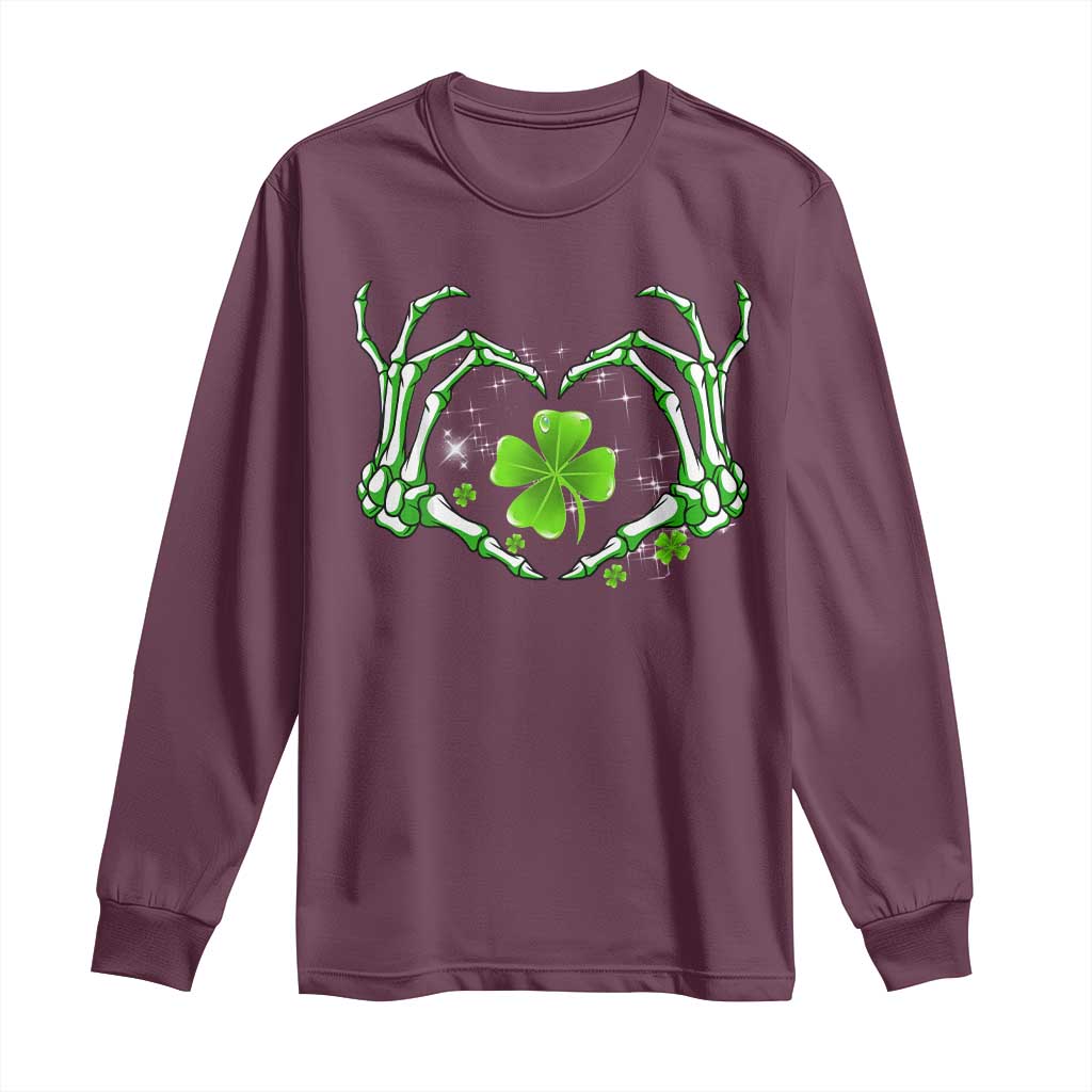 Skeleton Hand Heart Shamrock St Patricks Day Long Sleeve Shirt