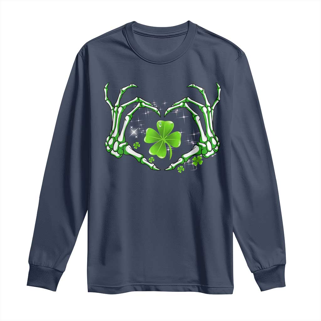 Skeleton Hand Heart Shamrock St Patricks Day Long Sleeve Shirt